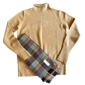 French Connection Mock Turtleneck Sweater‎ + Plaid Scarf Set